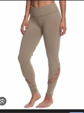 ALO Yoga Taupe High-Rise Leggings with Lattice Ankle Detail